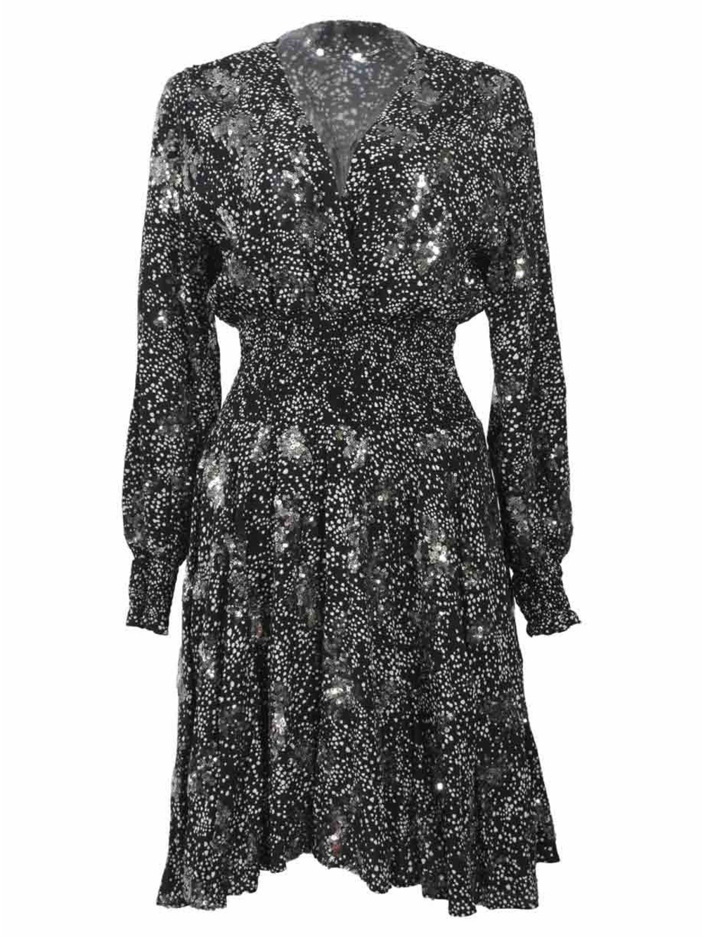 MAJE Black Sequin Long Sleeve Mini Dress